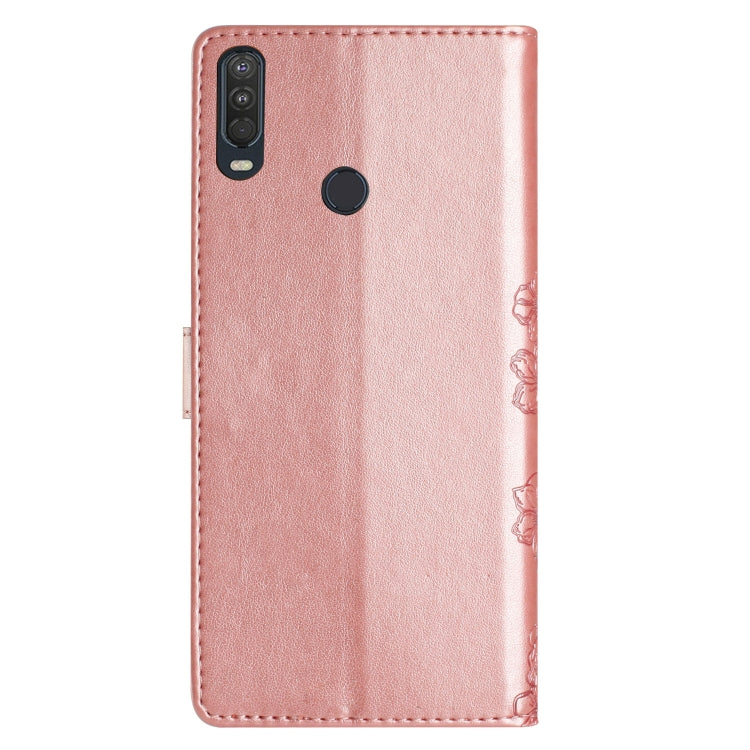 For Motorola One Action Cherry Blossom Butterfly Skin Feel Embossed PU Phone Case
