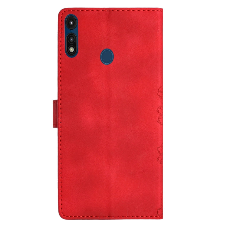 For Motorola Moto E 2020 Cherry Blossom Butterfly Skin Feel Embossed PU Phone Case