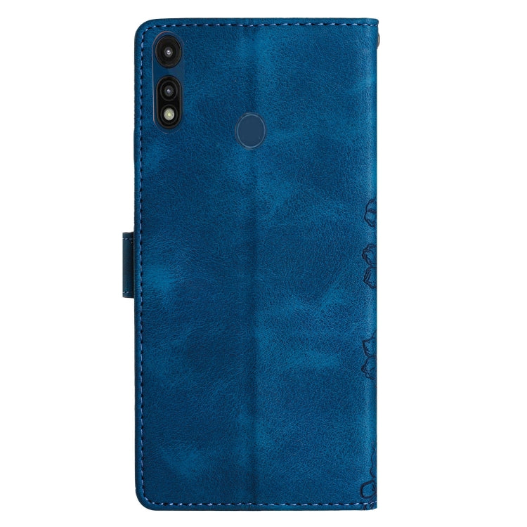 For Motorola Moto E 2020 Cherry Blossom Butterfly Skin Feel Embossed PU Phone Case