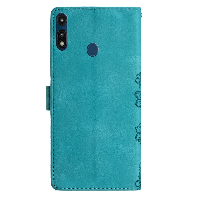 For Motorola Moto E 2020 Cherry Blossom Butterfly Skin Feel Embossed PU Phone Case