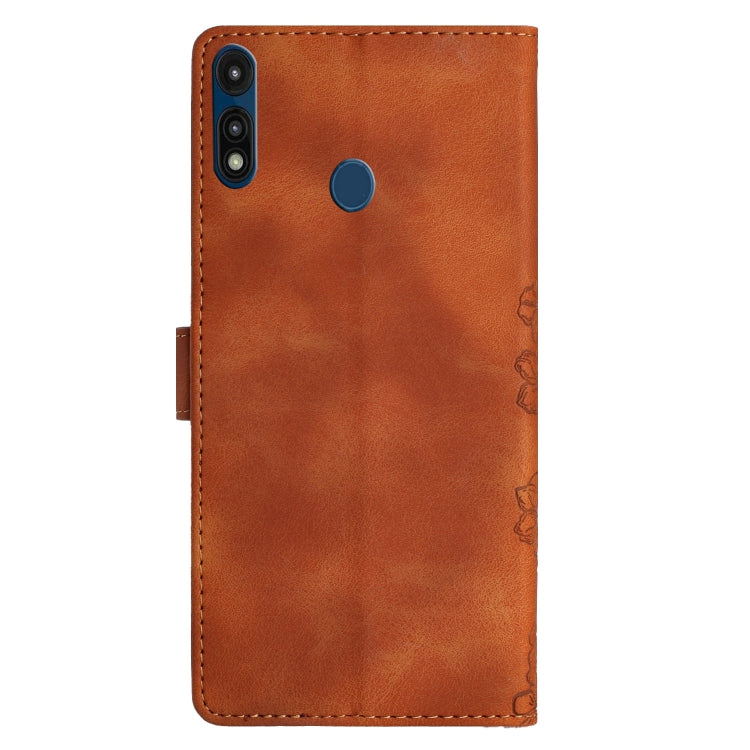 For Motorola Moto E 2020 Cherry Blossom Butterfly Skin Feel Embossed PU Phone Case