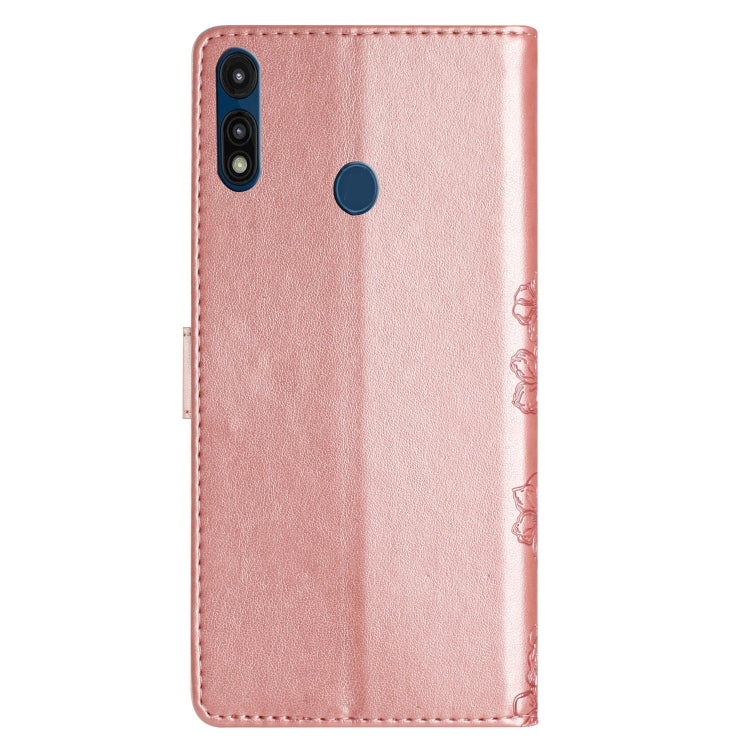 For Motorola Moto E 2020 Cherry Blossom Butterfly Skin Feel Embossed PU Phone Case