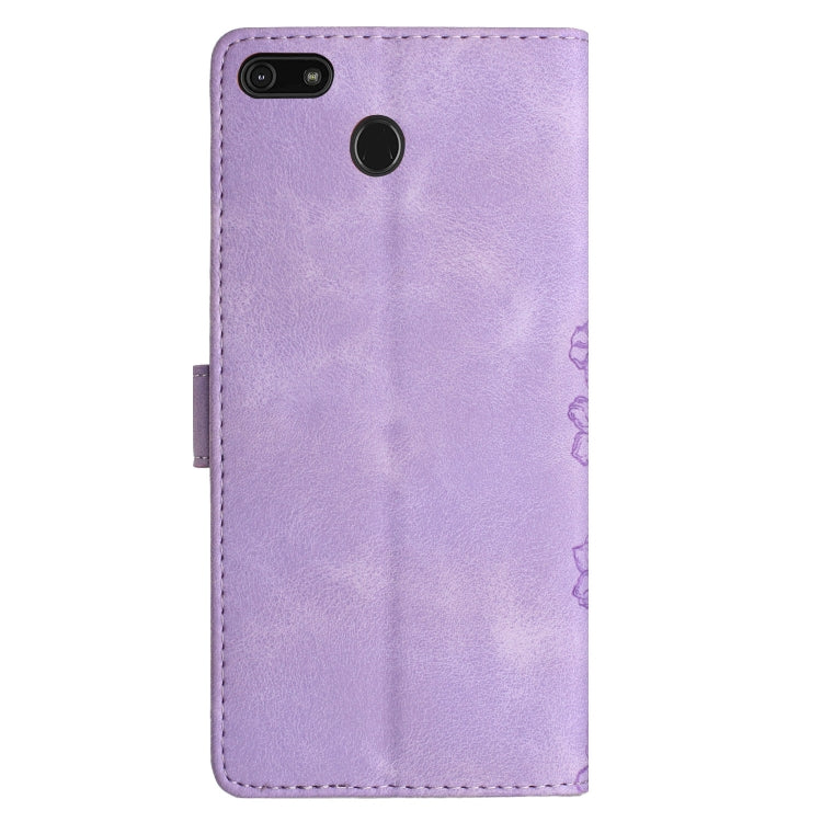 For Motorola Moto E6 Play Cherry Blossom Butterfly Skin Feel Embossed PU Phone Case
