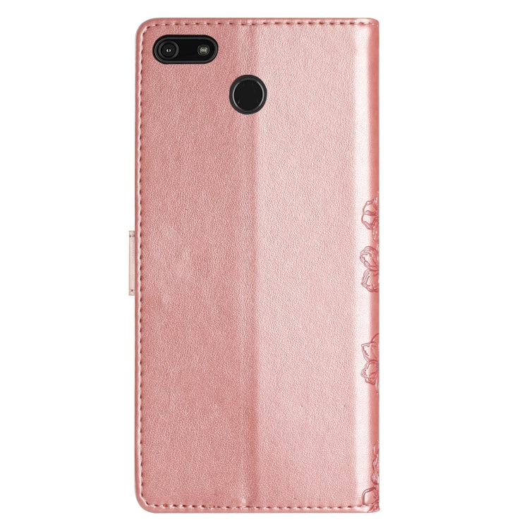 For Motorola Moto E6 Play Cherry Blossom Butterfly Skin Feel Embossed PU Phone Case