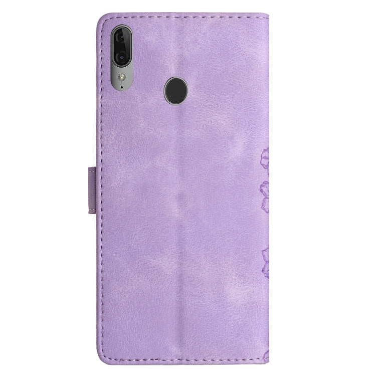 For Motorola Moto E6 Plus Cherry Blossom Butterfly Skin Feel Embossed PU Phone Case