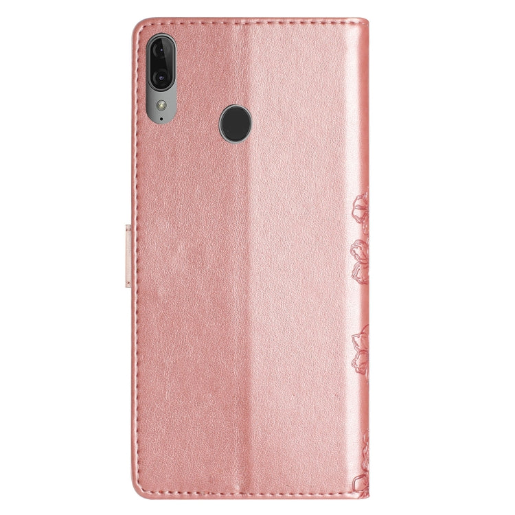 For Motorola Moto E6 Plus Cherry Blossom Butterfly Skin Feel Embossed PU Phone Case