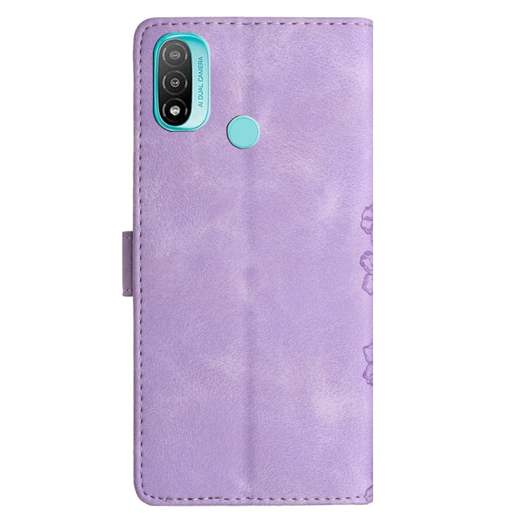 For Motorola Moto E20 / E30 / E40 Cherry Blossom Butterfly Skin Feel Embossed PU Phone Case