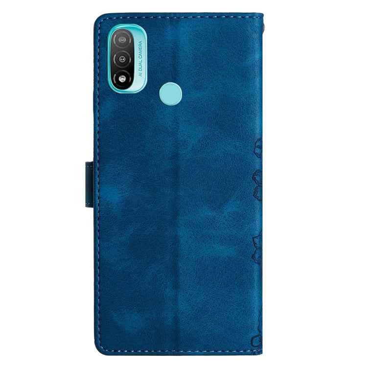 For Motorola Moto E20 / E30 / E40 Cherry Blossom Butterfly Skin Feel Embossed PU Phone Case