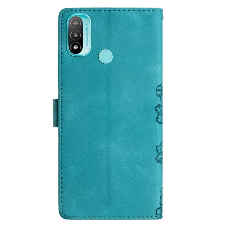 For Motorola Moto E20 / E30 / E40 Cherry Blossom Butterfly Skin Feel Embossed PU Phone Case