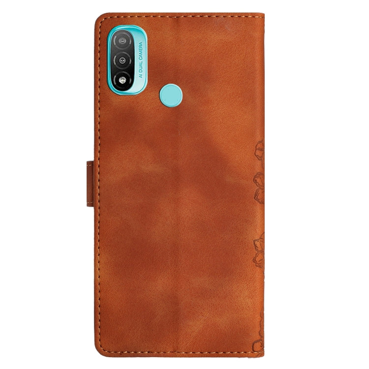 For Motorola Moto E20 / E30 / E40 Cherry Blossom Butterfly Skin Feel Embossed PU Phone Case