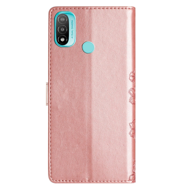 For Motorola Moto E20 / E30 / E40 Cherry Blossom Butterfly Skin Feel Embossed PU Phone Case