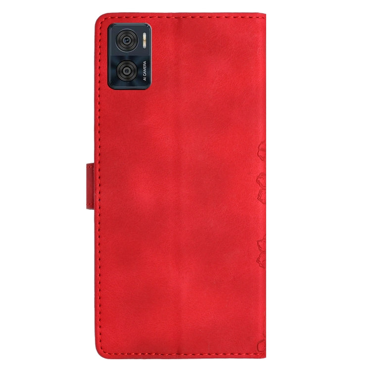 For Motorola Moto E22 Cherry Blossom Butterfly Skin Feel Embossed PU Phone Case