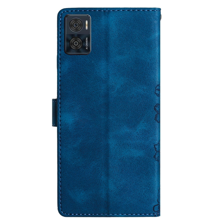 For Motorola Moto E22 Cherry Blossom Butterfly Skin Feel Embossed PU Phone Case