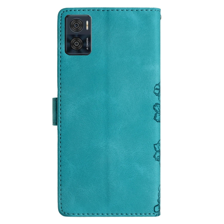 For Motorola Moto E22 Cherry Blossom Butterfly Skin Feel Embossed PU Phone Case