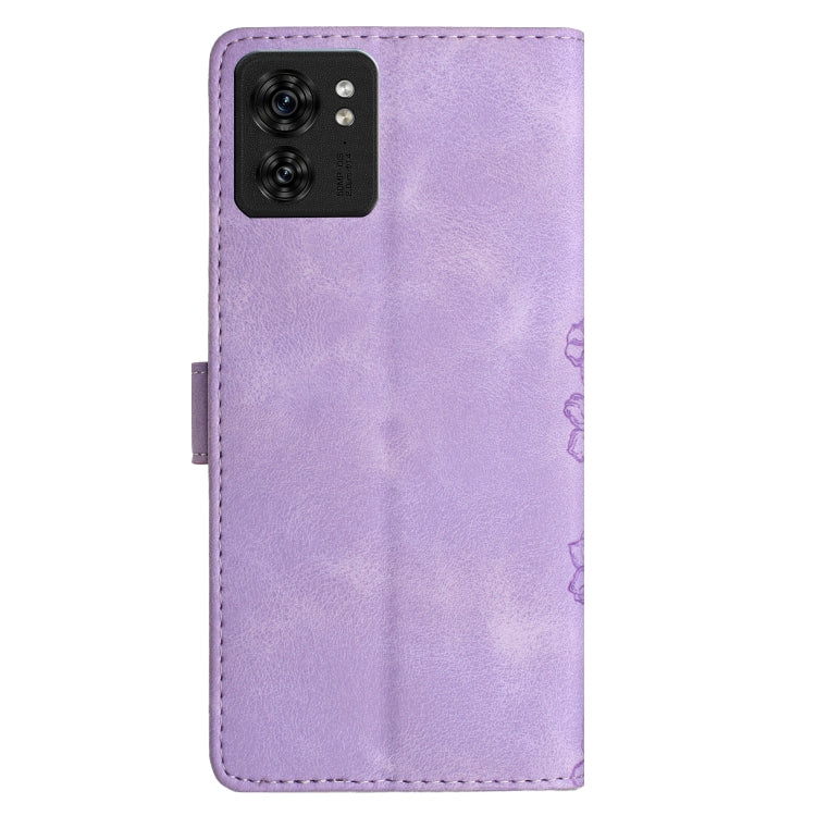 For Motorola Edge 40 Cherry Blossom Butterfly Skin Feel Embossed PU Phone Case