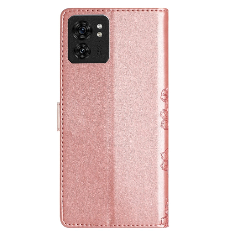 For Motorola Edge 40 Cherry Blossom Butterfly Skin Feel Embossed PU Phone Case
