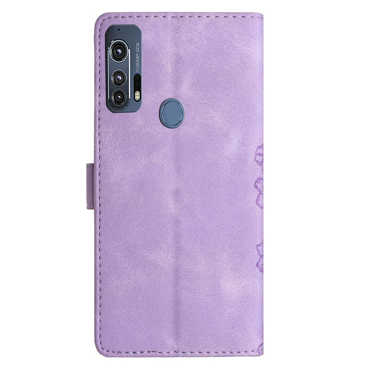 For Motorola Edge+ 2020 Cherry Blossom Butterfly Skin Feel Embossed PU Phone Case