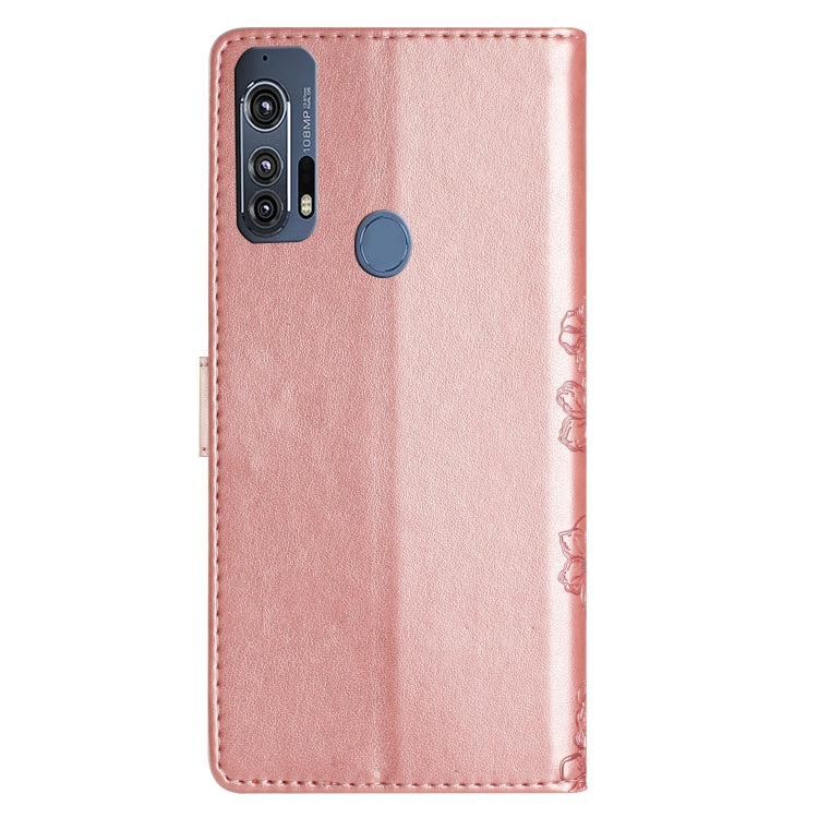 For Motorola Edge+ 2020 Cherry Blossom Butterfly Skin Feel Embossed PU Phone Case