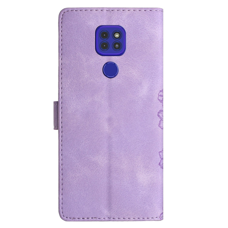 For Motorola Moto G9 / G9 Play Cherry Blossom Butterfly Skin Feel Embossed PU Phone Case
