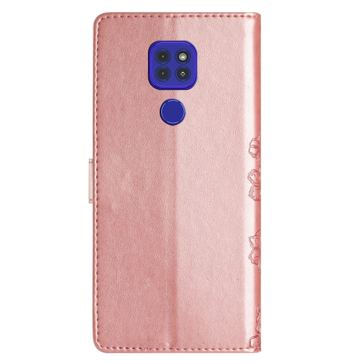 For Motorola Moto G9 / G9 Play Cherry Blossom Butterfly Skin Feel Embossed PU Phone Case