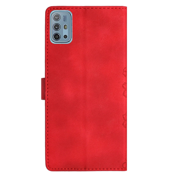For Motorola Moto G10 / G30 / G20 Cherry Blossom Butterfly Skin Feel Embossed PU Phone Case