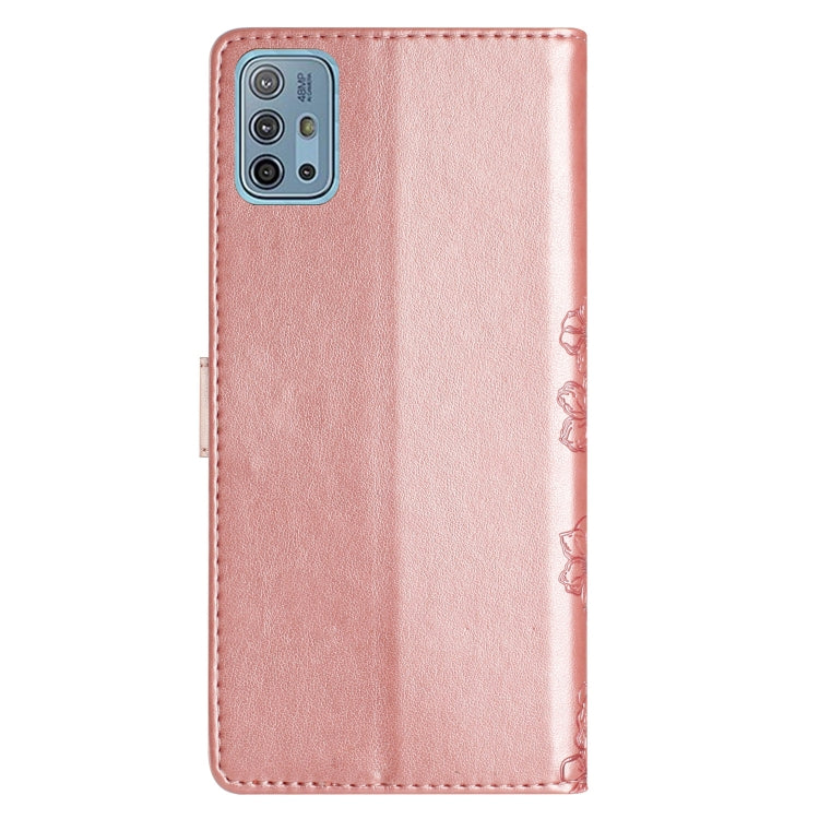 For Motorola Moto G10 / G30 / G20 Cherry Blossom Butterfly Skin Feel Embossed PU Phone Case