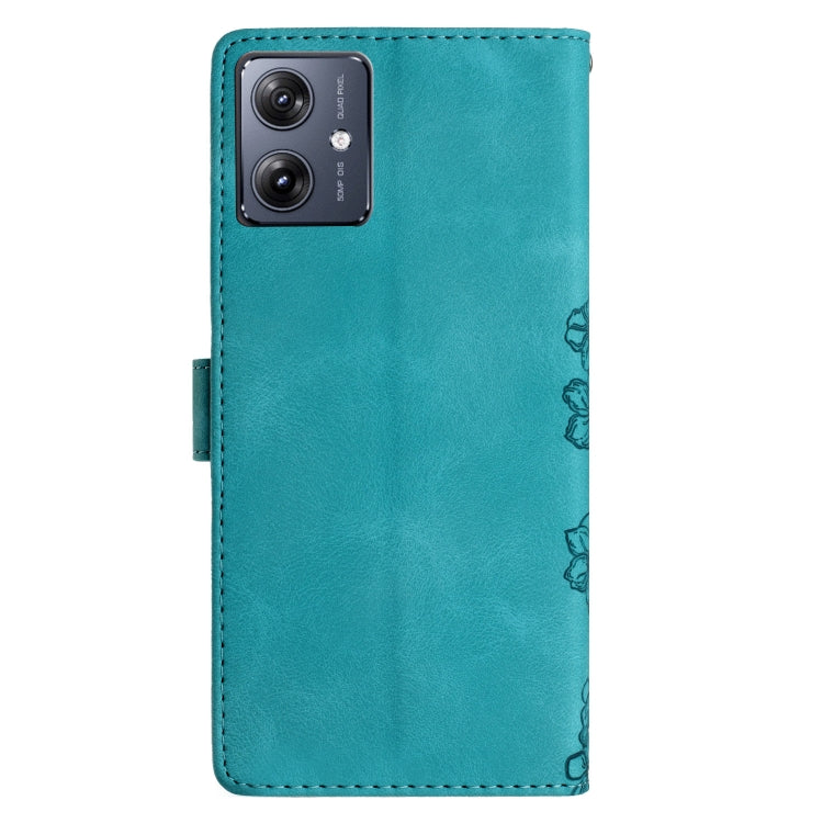 For Motorola Moto G14 4G Cherry Blossom Butterfly Skin Feel Embossed PU Phone Case