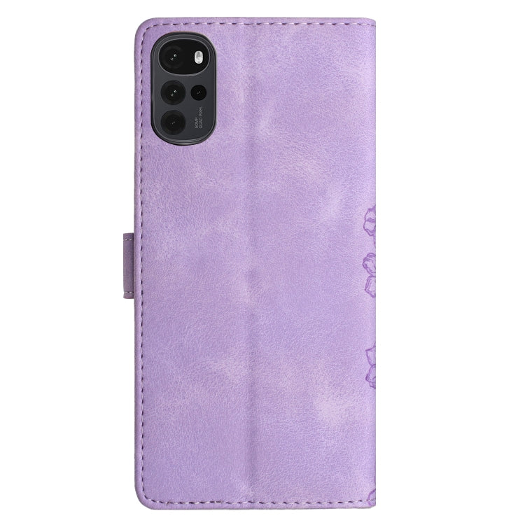 For Motorola Moto G22 Cherry Blossom Butterfly Skin Feel Embossed PU Phone Case