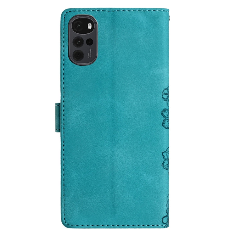 For Motorola Moto G22 Cherry Blossom Butterfly Skin Feel Embossed PU Phone Case