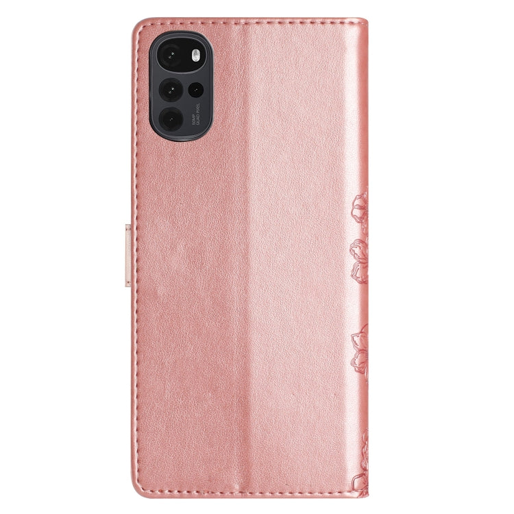 For Motorola Moto G22 Cherry Blossom Butterfly Skin Feel Embossed PU Phone Case
