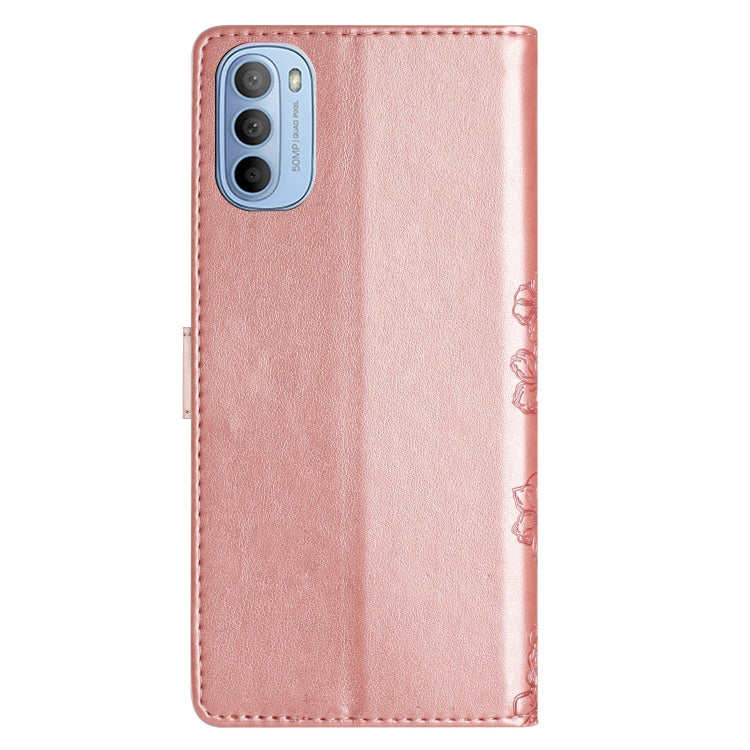 For Motorola Moto G31 / G41 Cherry Blossom Butterfly Skin Feel Embossed PU Phone Case