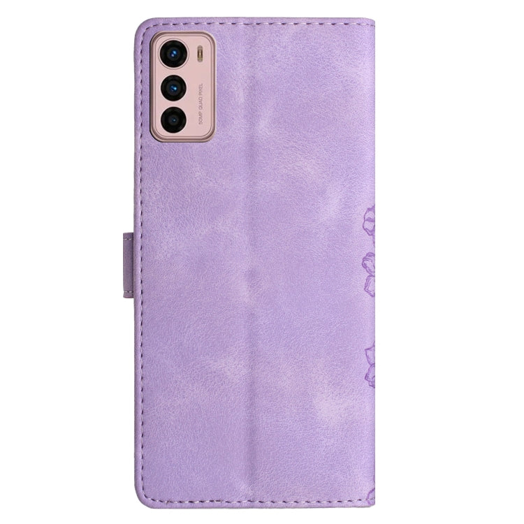 For Motorola Moto G42 Cherry Blossom Butterfly Skin Feel Embossed PU Phone Case