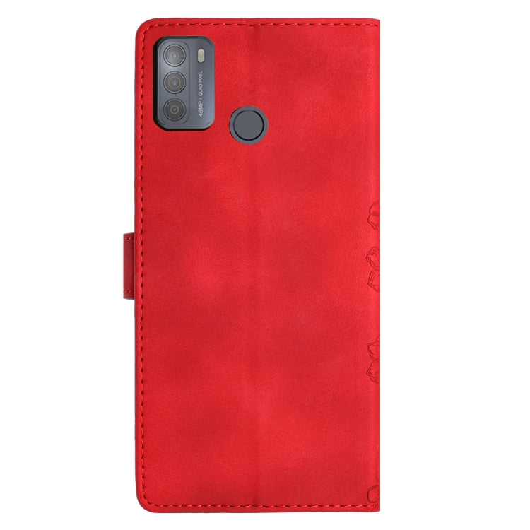 For Motorola Moto G50 Cherry Blossom Butterfly Skin Feel Embossed PU Phone Case