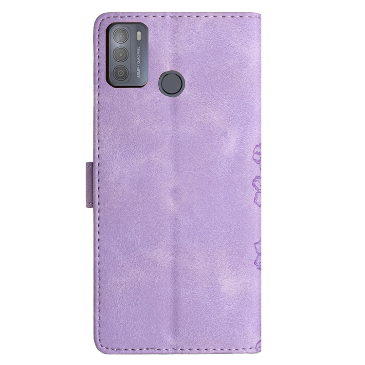 For Motorola Moto G50 Cherry Blossom Butterfly Skin Feel Embossed PU Phone Case