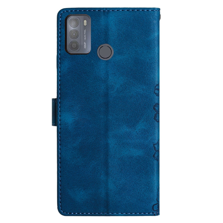 For Motorola Moto G50 Cherry Blossom Butterfly Skin Feel Embossed PU Phone Case