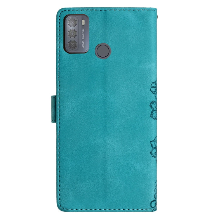 For Motorola Moto G50 Cherry Blossom Butterfly Skin Feel Embossed PU Phone Case