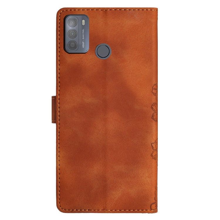For Motorola Moto G50 Cherry Blossom Butterfly Skin Feel Embossed PU Phone Case