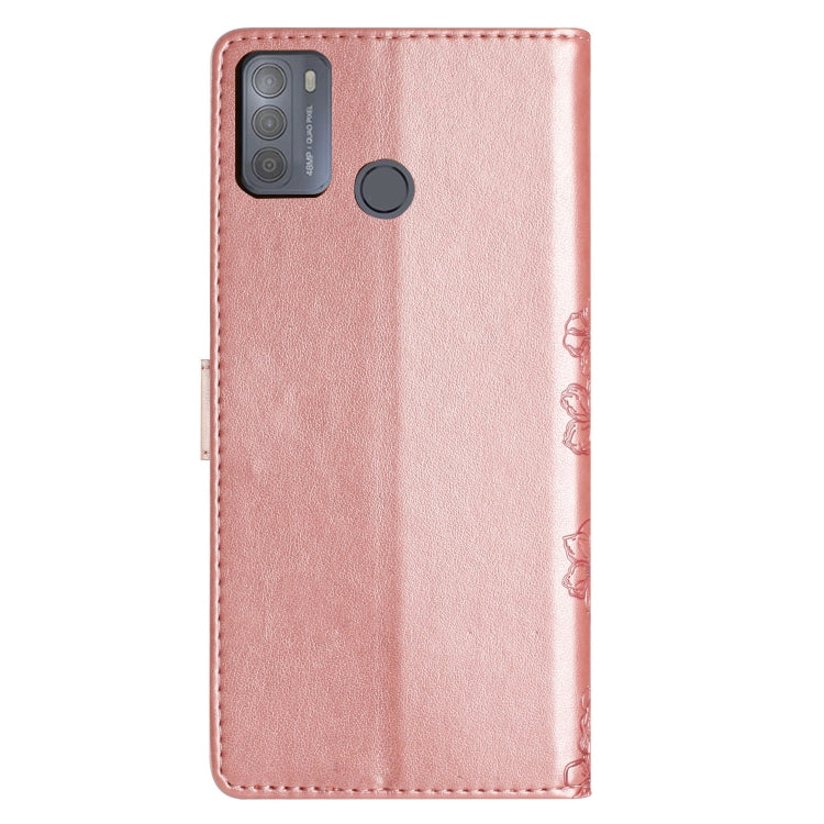For Motorola Moto G50 Cherry Blossom Butterfly Skin Feel Embossed PU Phone Case