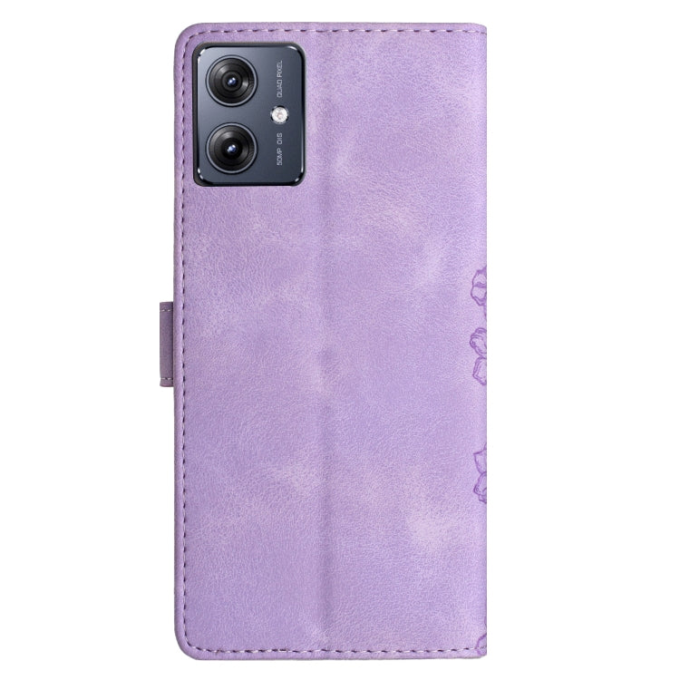 For Motorola Moto G54 5G Cherry Blossom Butterfly Skin Feel Embossed PU Phone Case