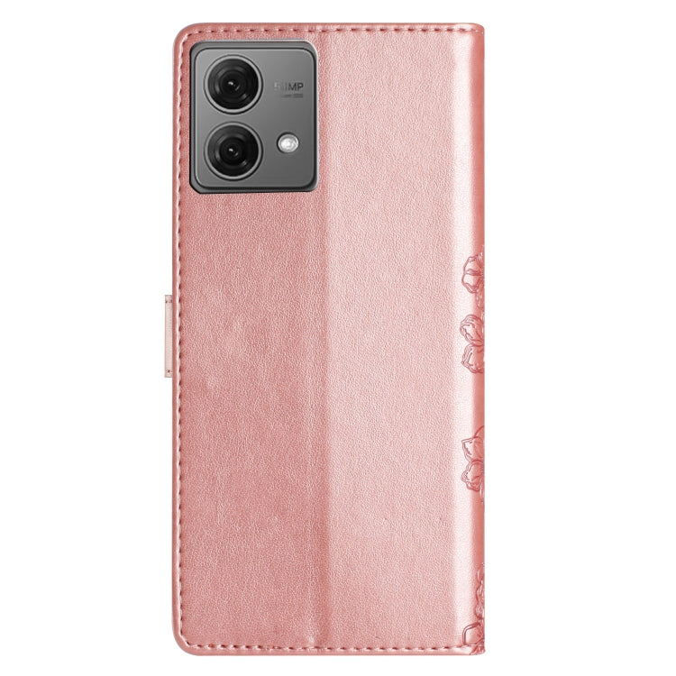 For Motorola Moto G84 5G Cherry Blossom Butterfly Skin Feel Embossed PU Phone Case