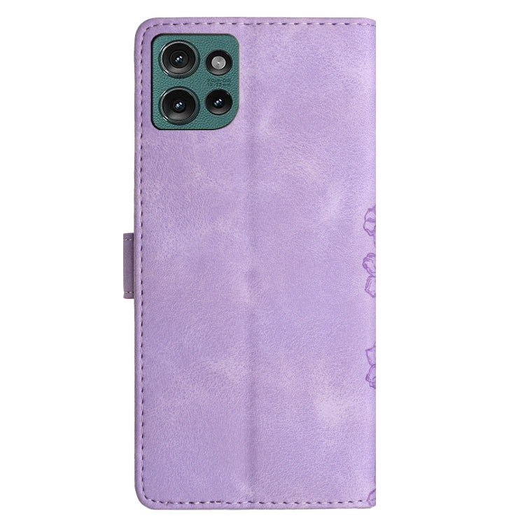 For Motorola Edge 50 5G Cherry Blossom Butterfly Skin Feel Embossed PU Phone Case