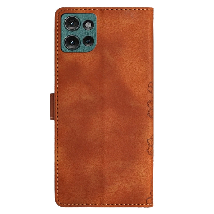 For Motorola Edge 50 5G Cherry Blossom Butterfly Skin Feel Embossed PU Phone Case