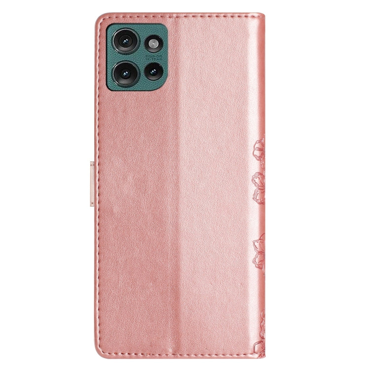 For Motorola Edge 50 5G Cherry Blossom Butterfly Skin Feel Embossed PU Phone Case