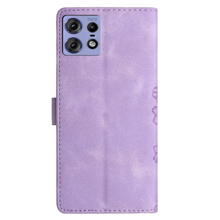 For Motorola Edge 50 Pro Cherry Blossom Butterfly Skin Feel Embossed PU Phone Case