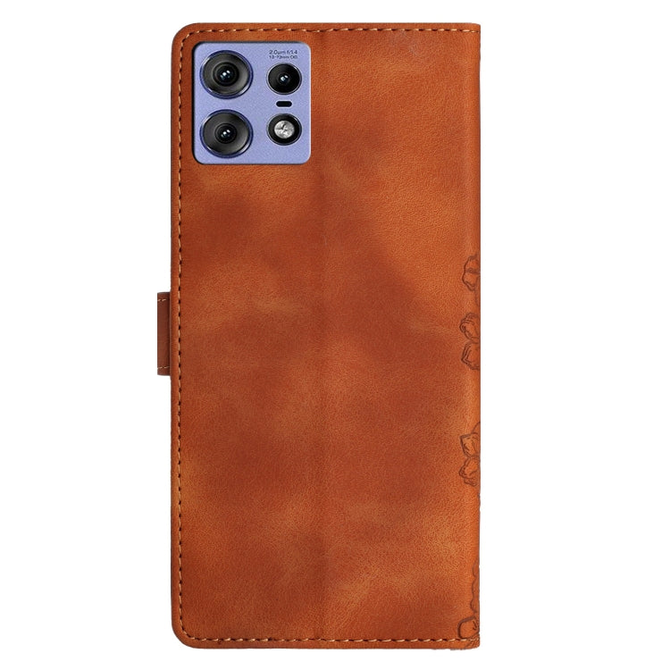For Motorola Edge 50 Pro Cherry Blossom Butterfly Skin Feel Embossed PU Phone Case