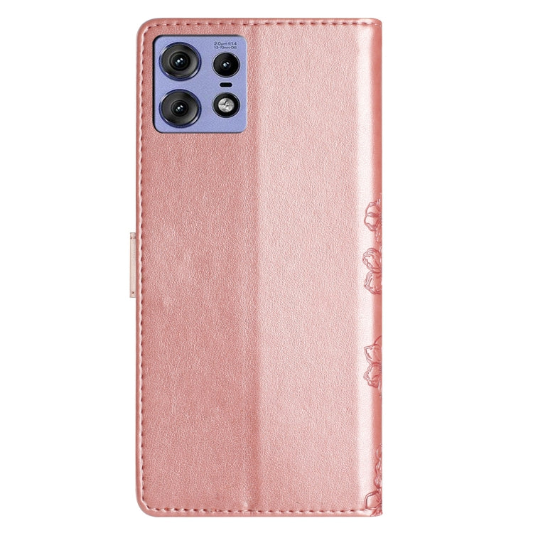 For Motorola Edge 50 Pro Cherry Blossom Butterfly Skin Feel Embossed PU Phone Case