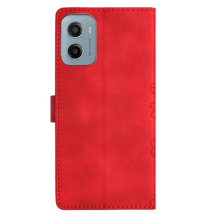 For Motorola Moto E15 Cherry Blossom Butterfly Skin Feel Embossed PU Phone Case