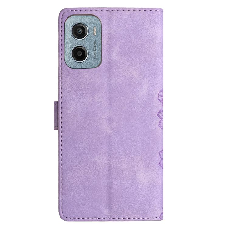 For Motorola Moto E15 Cherry Blossom Butterfly Skin Feel Embossed PU Phone Case