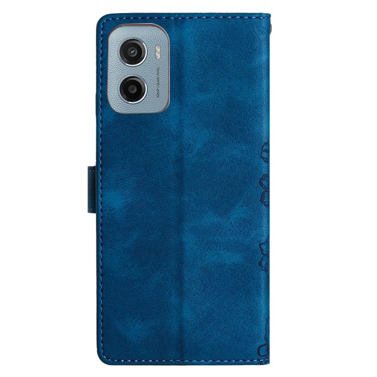For Motorola Moto E15 Cherry Blossom Butterfly Skin Feel Embossed PU Phone Case