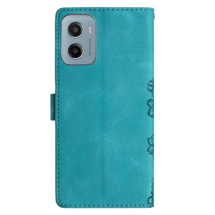 For Motorola Moto E15 Cherry Blossom Butterfly Skin Feel Embossed PU Phone Case